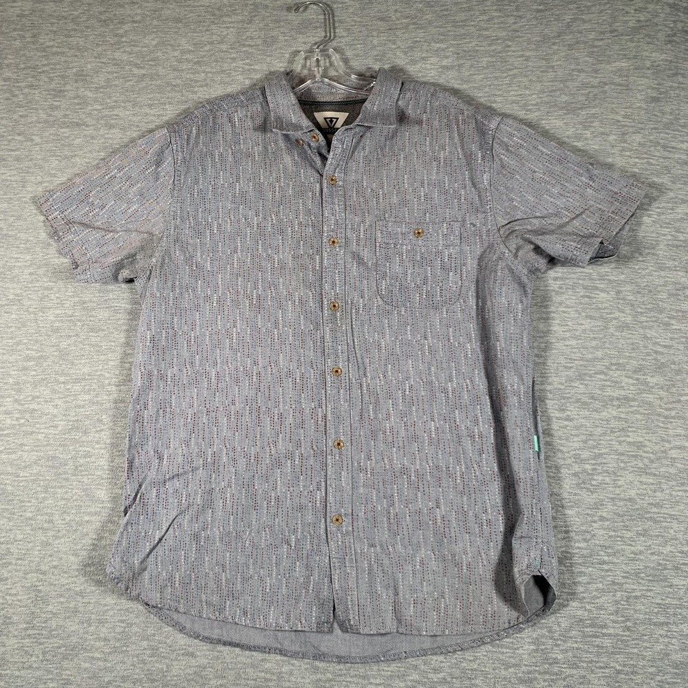 Vissla Shirt Mens Large Gray Stripe Short Sleeve Button Front Cotton Casual